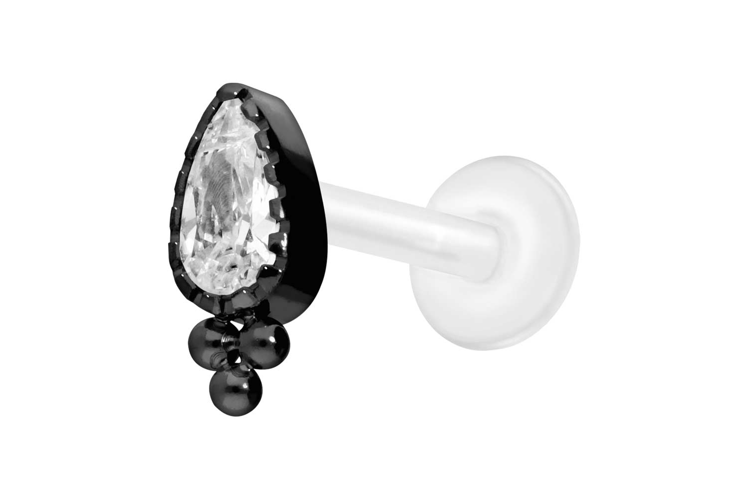 PTFE Labret Piercing mit Innengewinde + Titan-Aufsatz KRISTALLTROPFEN + KUGELN